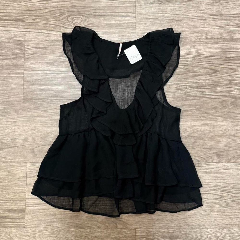 Free People Black Ruffled Tank Top Size XS - Picture 2 of 4